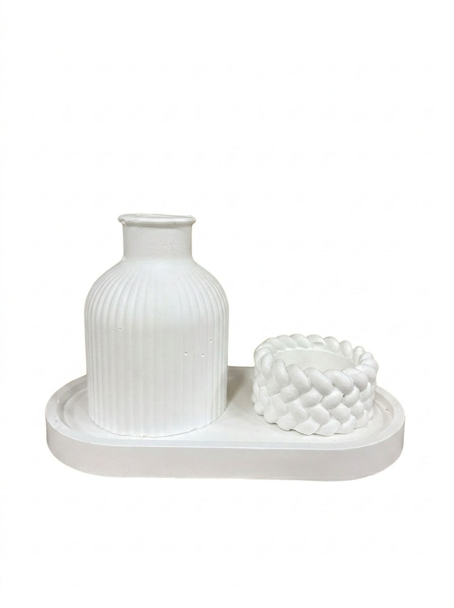 Kit 15 Conjuntos Decorativos Minimalistas – Vaso, Castiçal e Bandeja