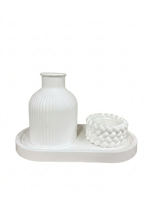 Kit 15 Conjuntos Decorativos Minimalistas – Vaso, Castiçal e Bandeja